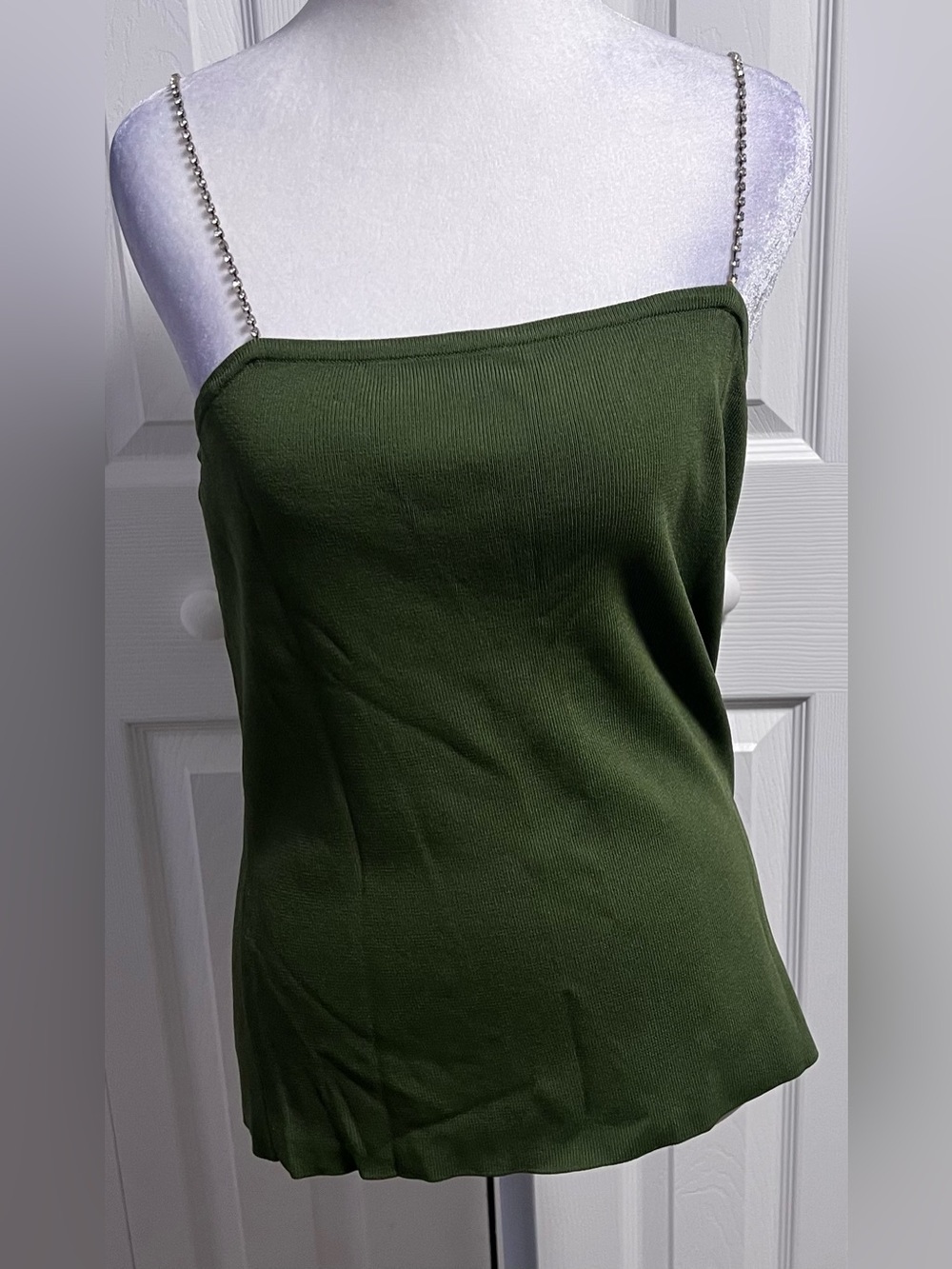 Vertigo Paris Rhinestone Strap Olive Green Camisole Top